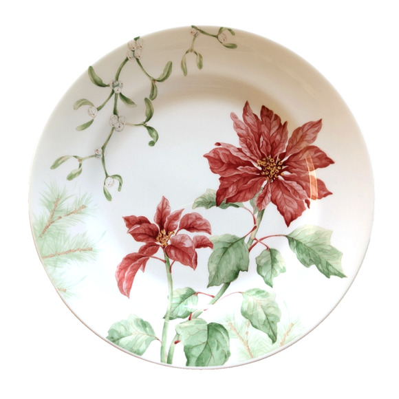 LENOX Winter Garden Poinsettia w/ Mistletoe Laurie Le Luyer 2 Dinner Plates $50 - Picture 1 of 8
